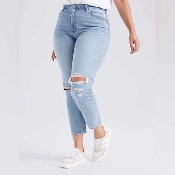 Abercrombie & Fitch curve love light wash distressed High Rise Mom Jeans 29 long - Picture 3 of 12